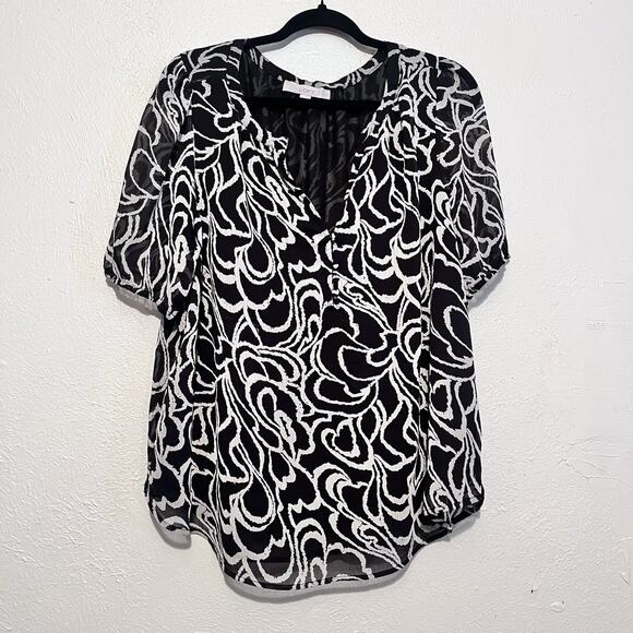 LOFT Women's Short Sleeve Lined Chiffon‎ Pullover Blouse Top Size XL - Picture 1 of 7